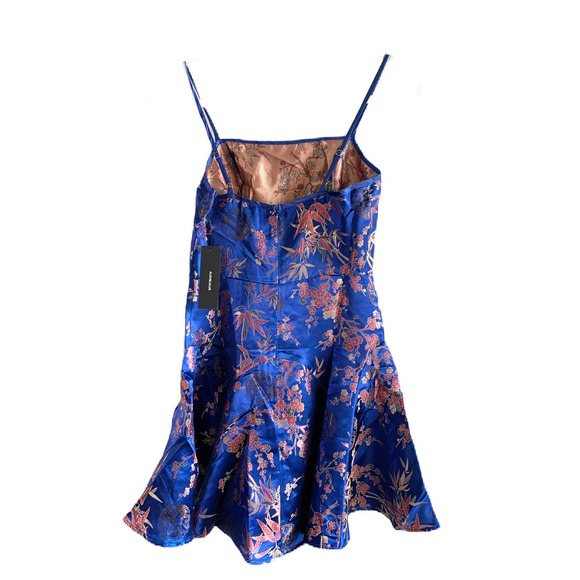 Lulu's Perfect Date Royal Blue Satin Jacquard Sleeveless Mini Dress S NWT - Picture 5 of 7